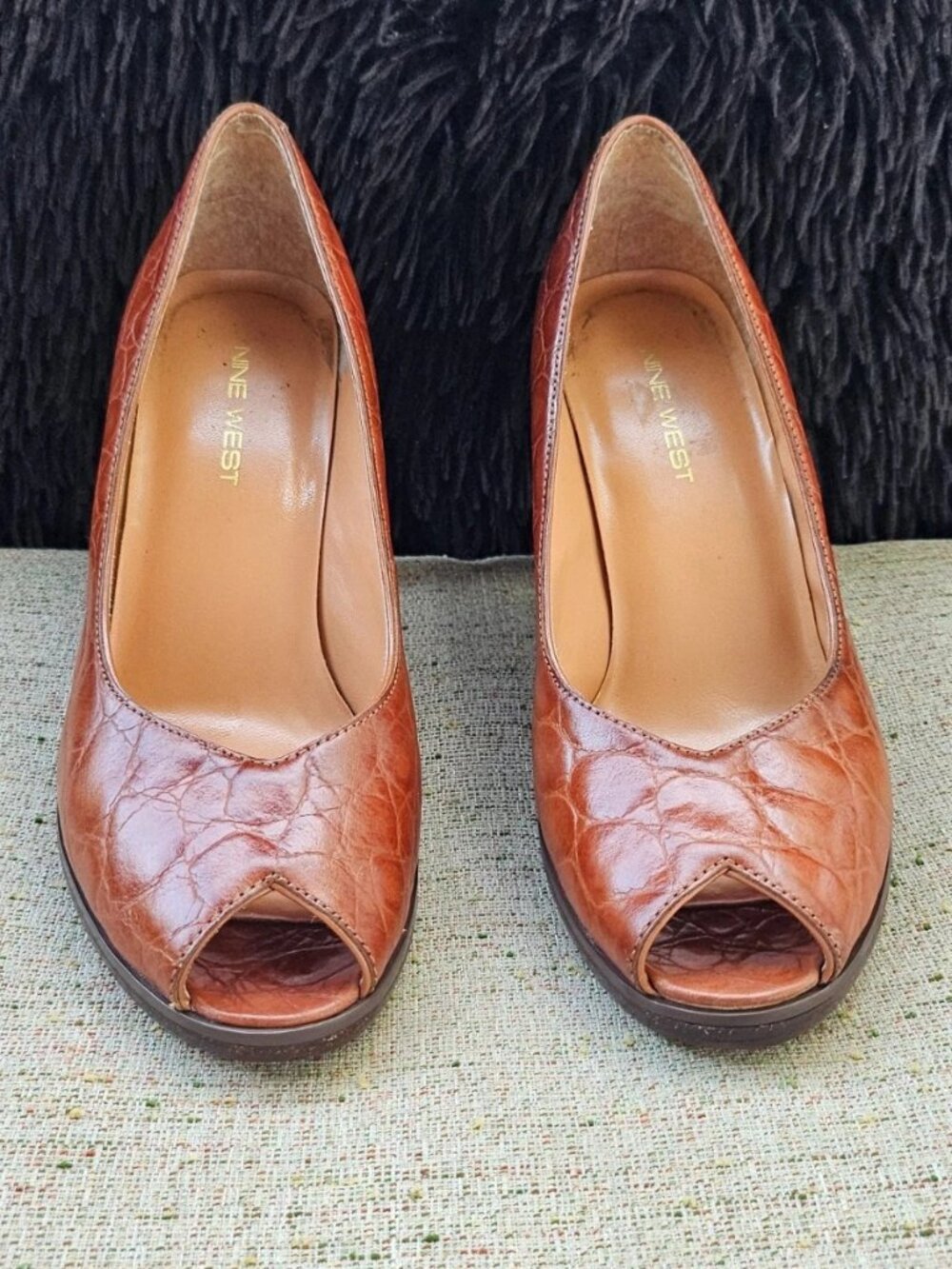 Nine West Women Heel Pump sandal Shoes Brown Leather Upper Size 6.5M - Picture 4 of 12